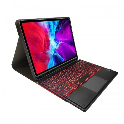 [T0840090001] iPad 9.7'' (5th/6th, 2017/2018) / iPad Pro 9.7'' / iPad Air 1/2 Case | RK508T TPU Tablet Cover with Pen Holder & Detachable Bluetooth Keyboard with Touchpad Backlight – Black