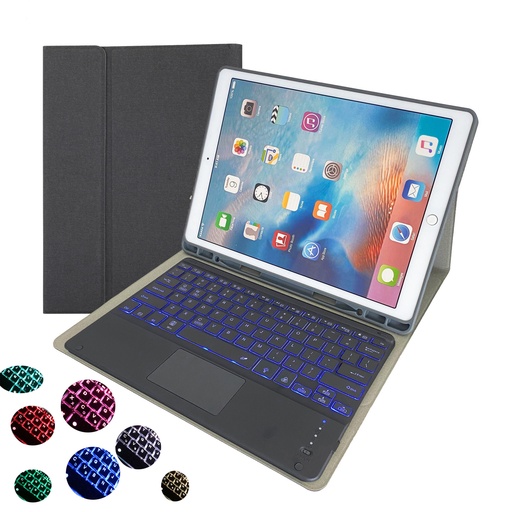 [T0840090007] iPad Pro 12.9'' Case (2018/2020) | RK131T TPU Tablet Cover with Pen Holder & Detachable Bluetooth Keyboard with Touchpad Backlight – Black