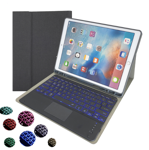 [T0840090009] iPad Pro 12.9'' Case (2015/2017) | HK129T TPU Tablet Cover with Pen Holder & Detachable Bluetooth Keyboard with Touchpad Backlight – Black