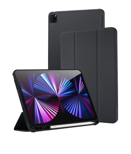 [T0680090004] iPad 9.7'' (5th/6th, 2017/2018) & iPad Air 1/2 Case | Flip Soft Silicone Back Cover with Pen Slot – Black