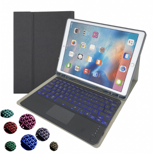 [T0840090011] iPad Pro 12.9'' Case (2015/2017) | HK129T TPU Tablet Cover with Pen Holder & Detachable Bluetooth Keyboard with Touchpad Backlight Pin Connectork – Black