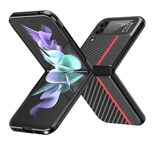 [M0680090004] Samsung Galaxy Z Flip3 5G PU Leather Hard PC Anti-Scratch Shook-Proof Bumper Phone Cover Case Black/Blue